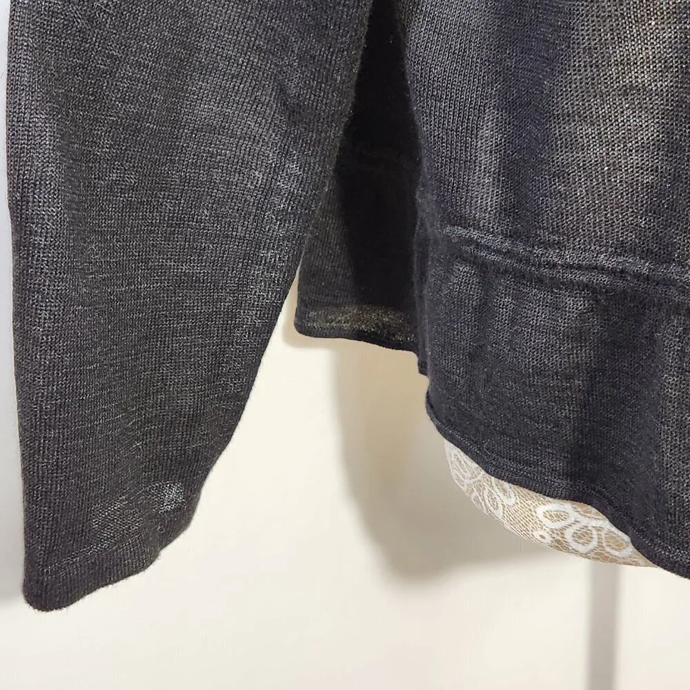 Charter Club Women's Size L Black Ramie Peplum Hem Open Front Cardigan Sweater